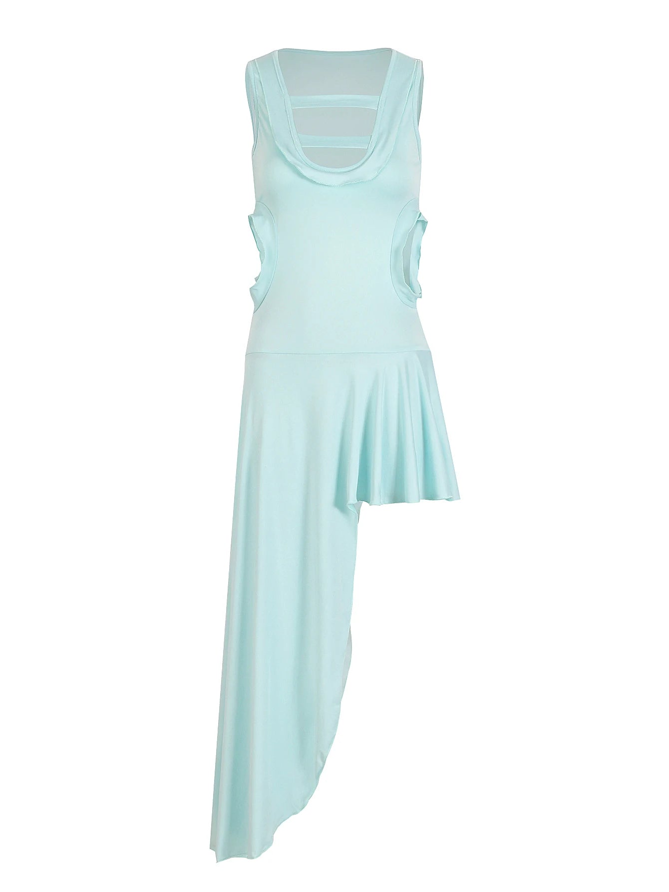Women's Flounced Edge Round-neck Sleeveless Naked Waist Irregular Swing Long Dress