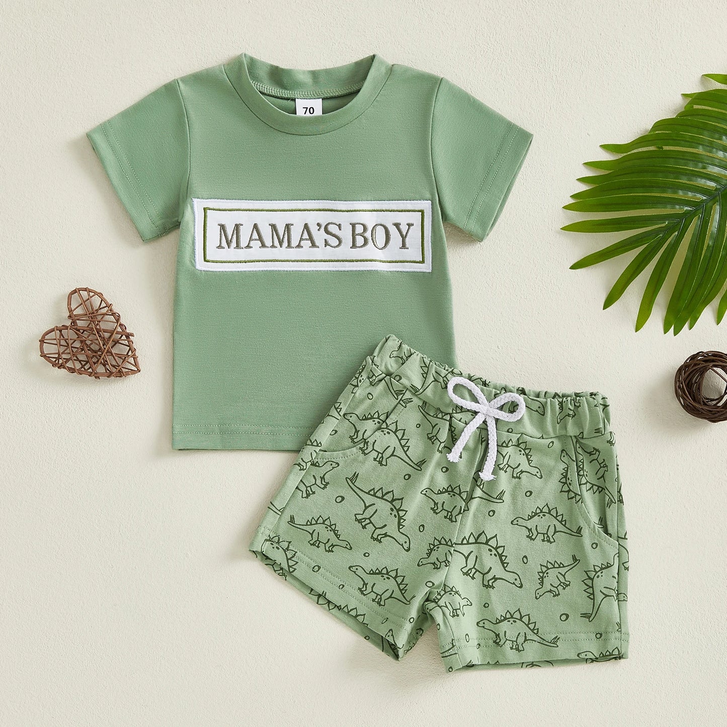0-3Y Casual Baby Boys Summer Clothes Sets Letter Embroidery Short Sleeves T-Shirt and Dinosaur Print Shorts Set