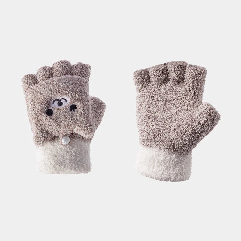 Cute Animal Plush Fingerless Gloves - Touchscreen Winter Warm Accessories