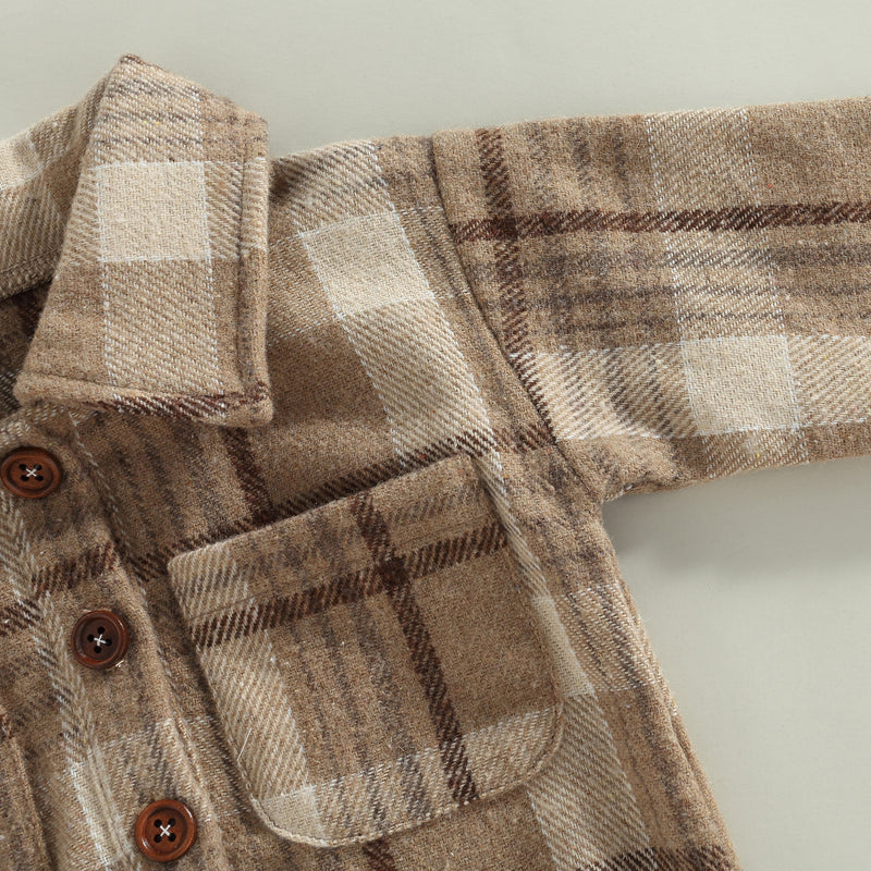 0-24M Infant Baby Boys Gentlemen Romper - Long Sleeve Turn Down Collar Plaid Printed Jumpsuit