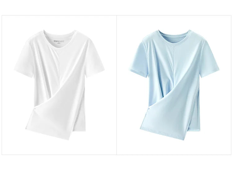 Women's Cropped Cotton T-Shirt - Split Hem Relaxed Fit Summer Top