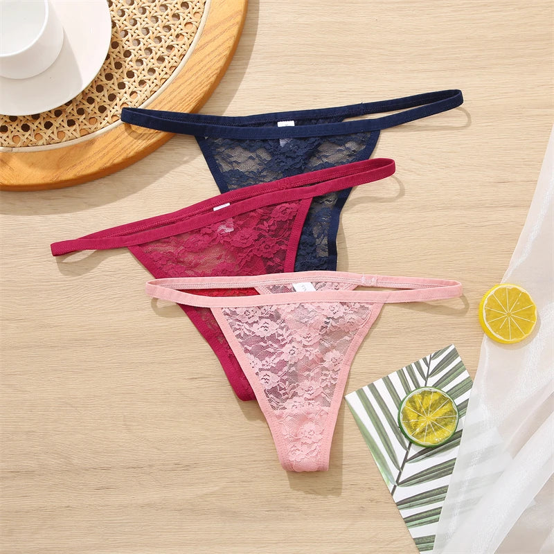 5Pcs Cotton Lace Thongs Hollow Out Floral Underwear Panties Low Waist G-string Comfortable Lingerie