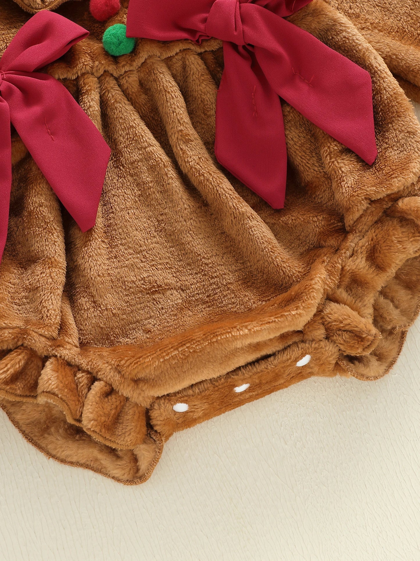Baby Girls Christmas Romper - Plush Gingerbread Costume with Bow Detail