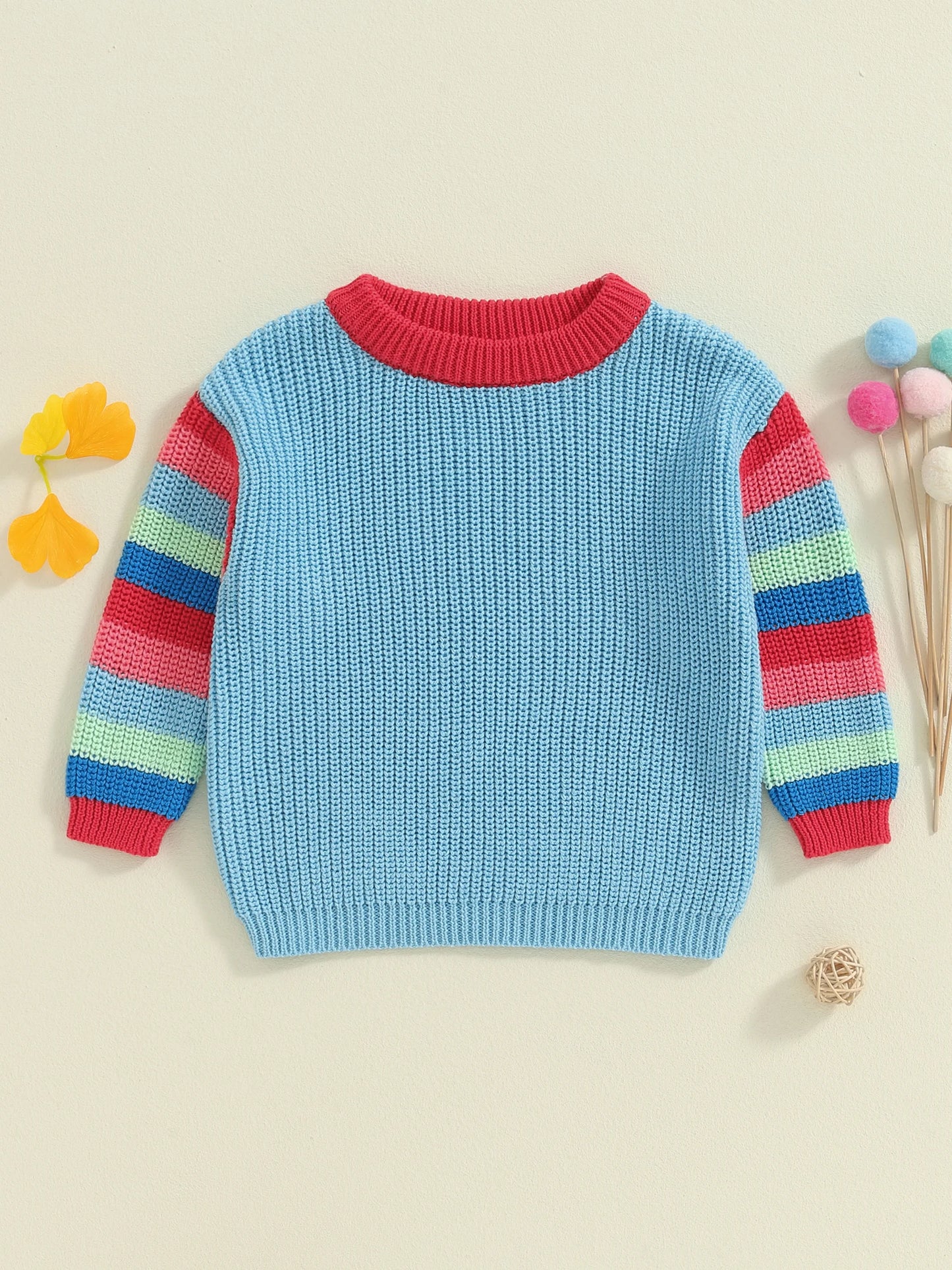 Baby Knit Sweater - Casual Colourful Striped Crew Neck Long Sleeve Pullover