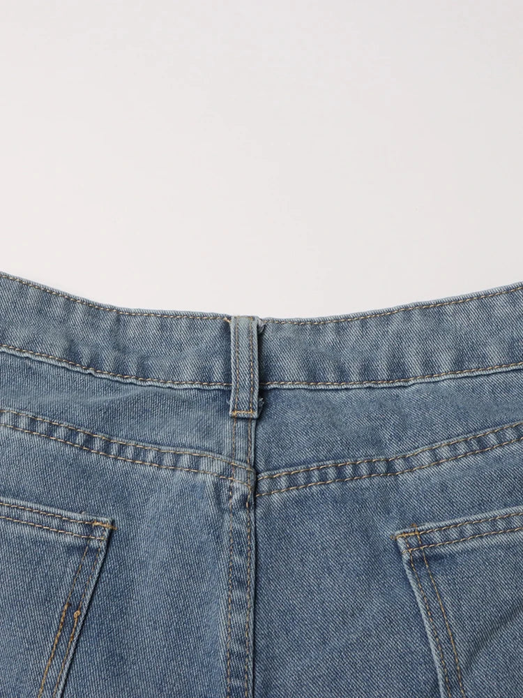 Women's Chic Spliced Zipper High Waist Patchwork Pockets Cut Out Casual Jeans