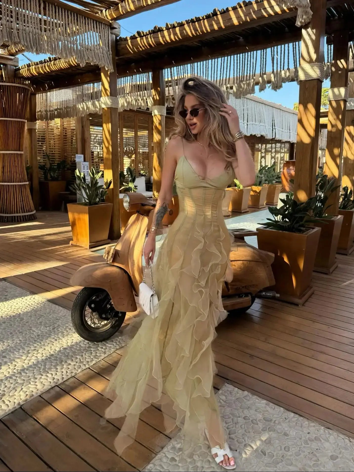 Women's Halter Ruffle Maxi Dress - Tummy Control Bandage Summer Party Dress