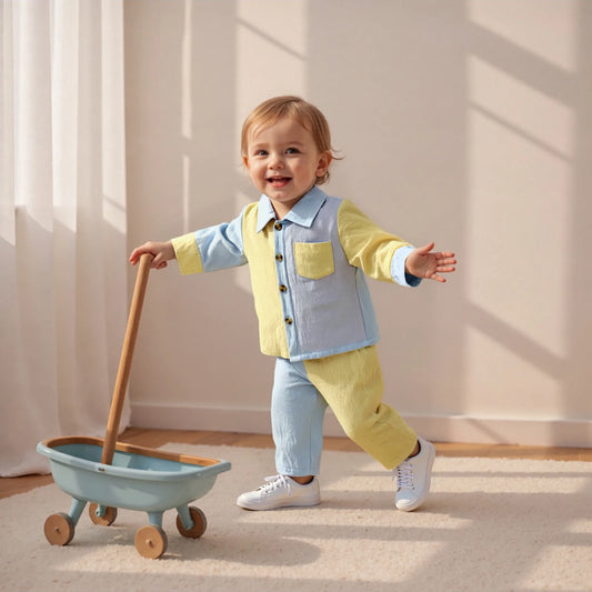 Boys Contrast Colour Shirt & Pants Set (0-4Y)