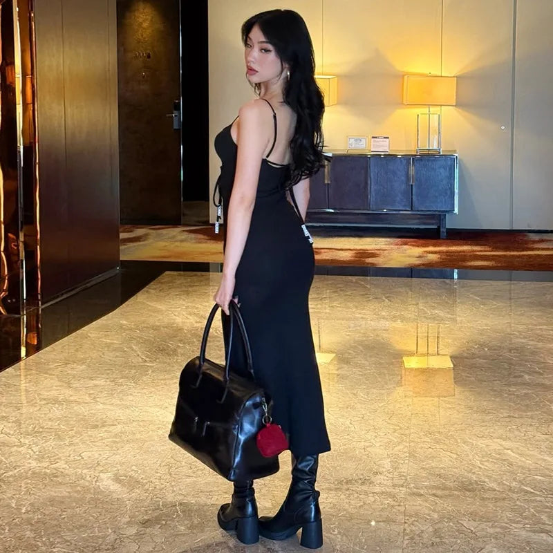 Women's Embellished Backless Slip Maxi Summer Outfits Club Party Straps Dress
