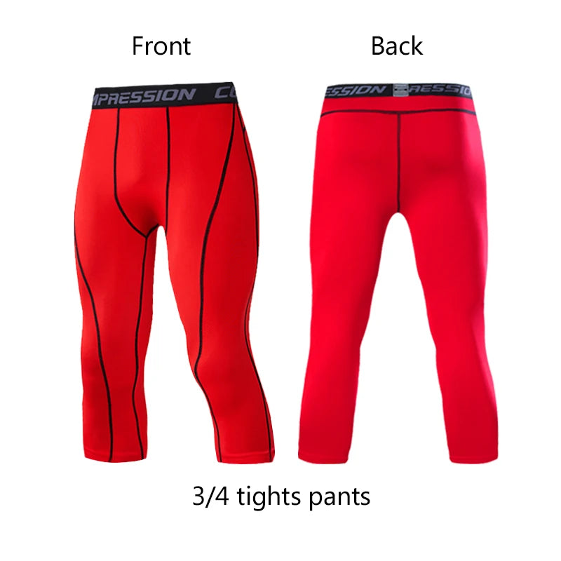 Men's Sports 3/4 Cropped Gym Running Leggings  Elastic Compressions Sweatpant Tights