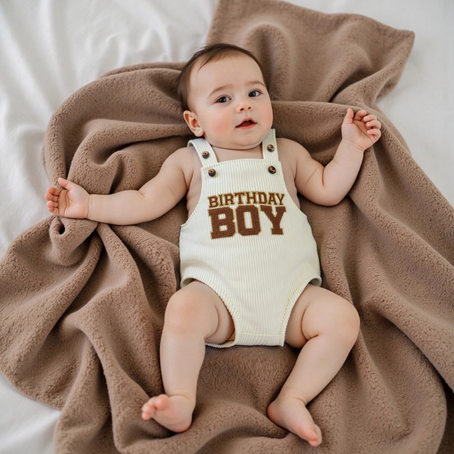 Newborn Baby Boys Romper - Letter Embroidery Square Neck Sleeveless Jumpsuit (0-18M)