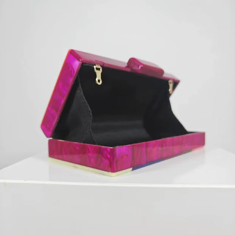 Fashion Patchwork Acrylic Pearlescent Marble Pattern Clutch - Shoulder Crossbody Bag