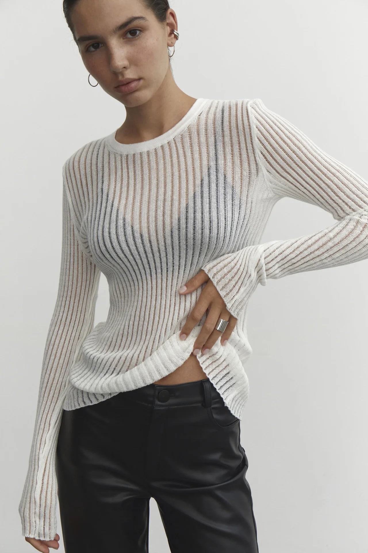 Women's Elegant Striped See Through Long Sleeve Top