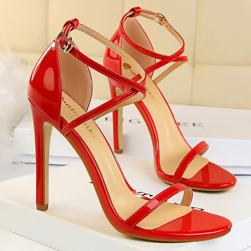 Women's Open Toe High Heels Patent Leather Heels Stiletto