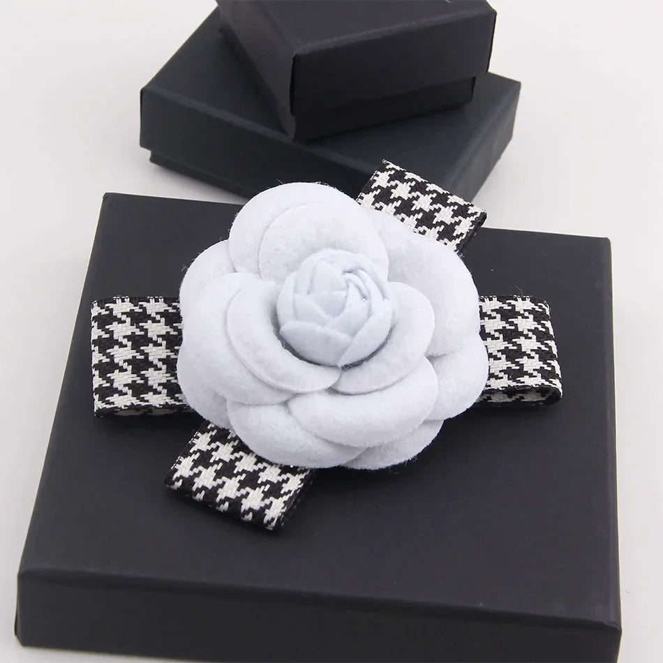 Retro Camellia Flower Brooch - Fabric Bow Lapel Pin for Women