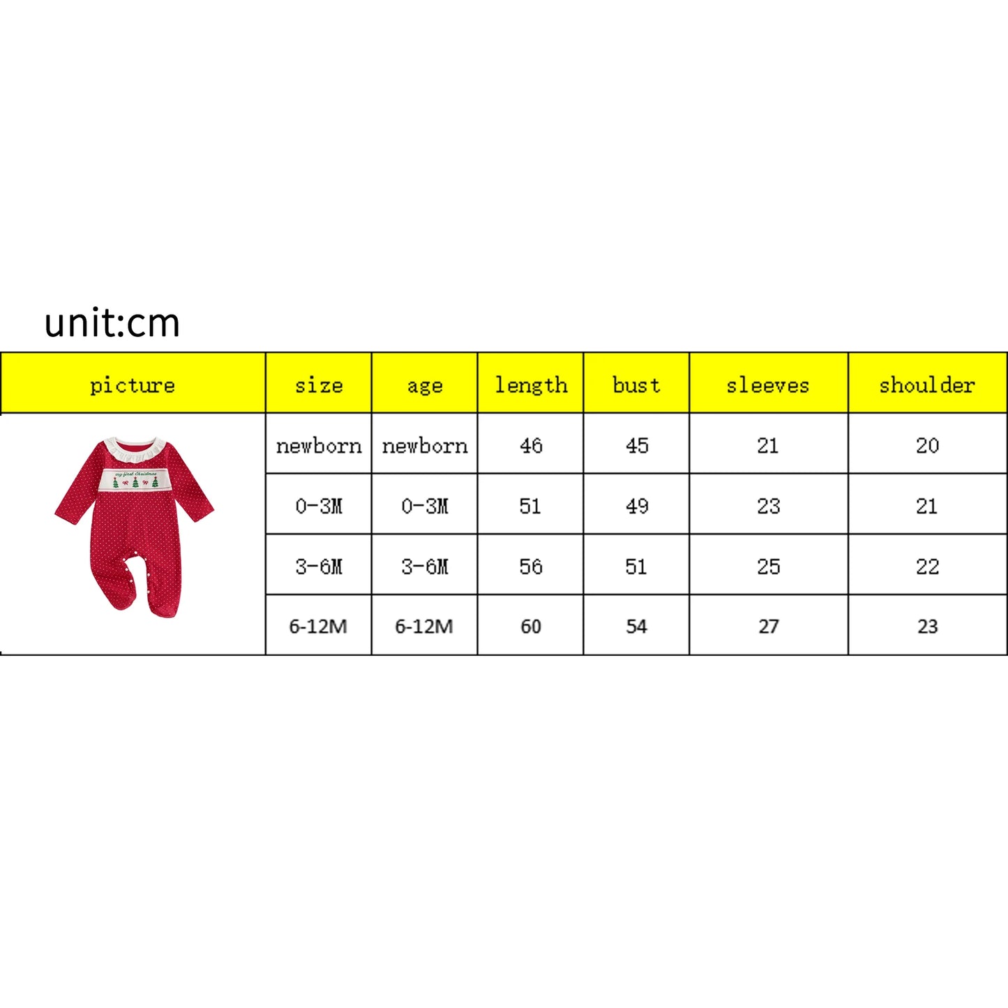 Newborn Baby Girls Christmas Footed Romper - Tree Embroidery Dot Print (0-12M)