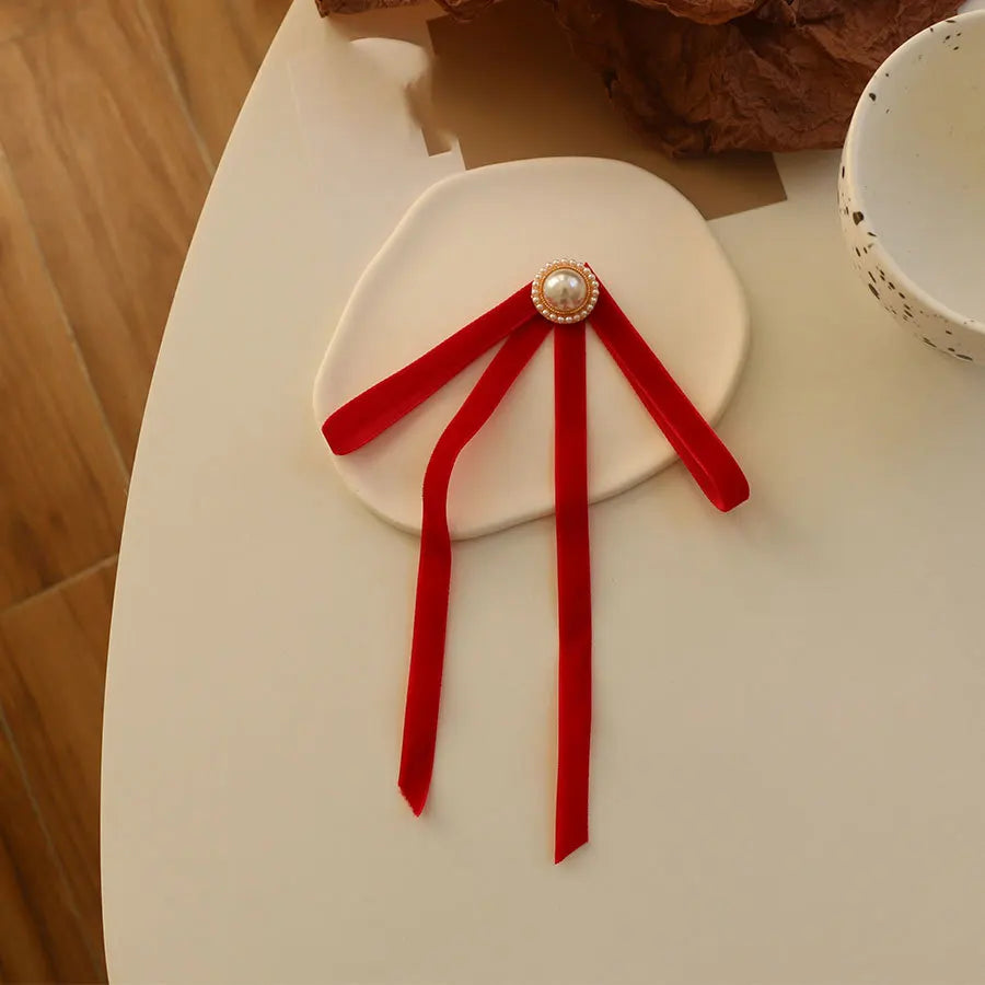 Anime Style Velvet Bow Pearl Brooch - Sweet Academic Pin for Girls