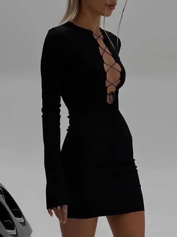 Women's Bandage Mini Dress - Long Sleeve Bodycon Dress
