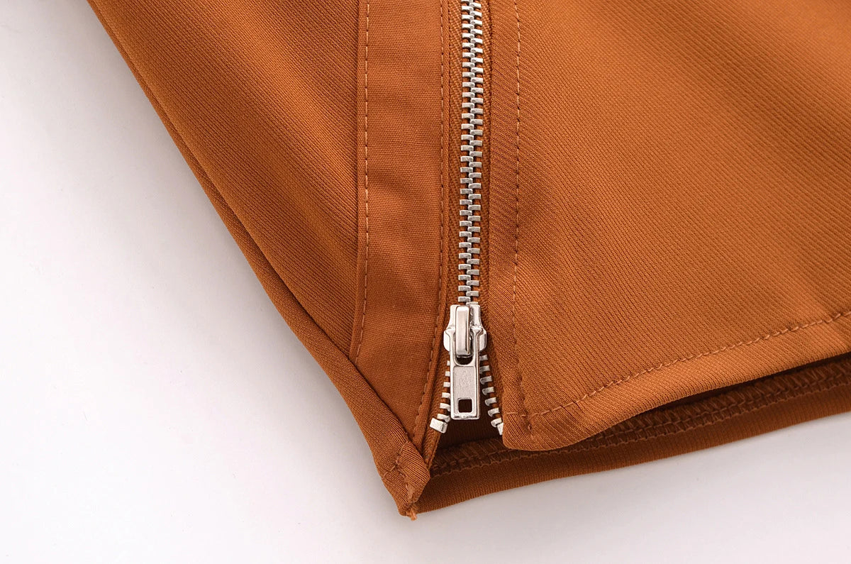 Women's Summer Pleated Temperament Slim Fit Zipper Decoration Asymmetrical Dress