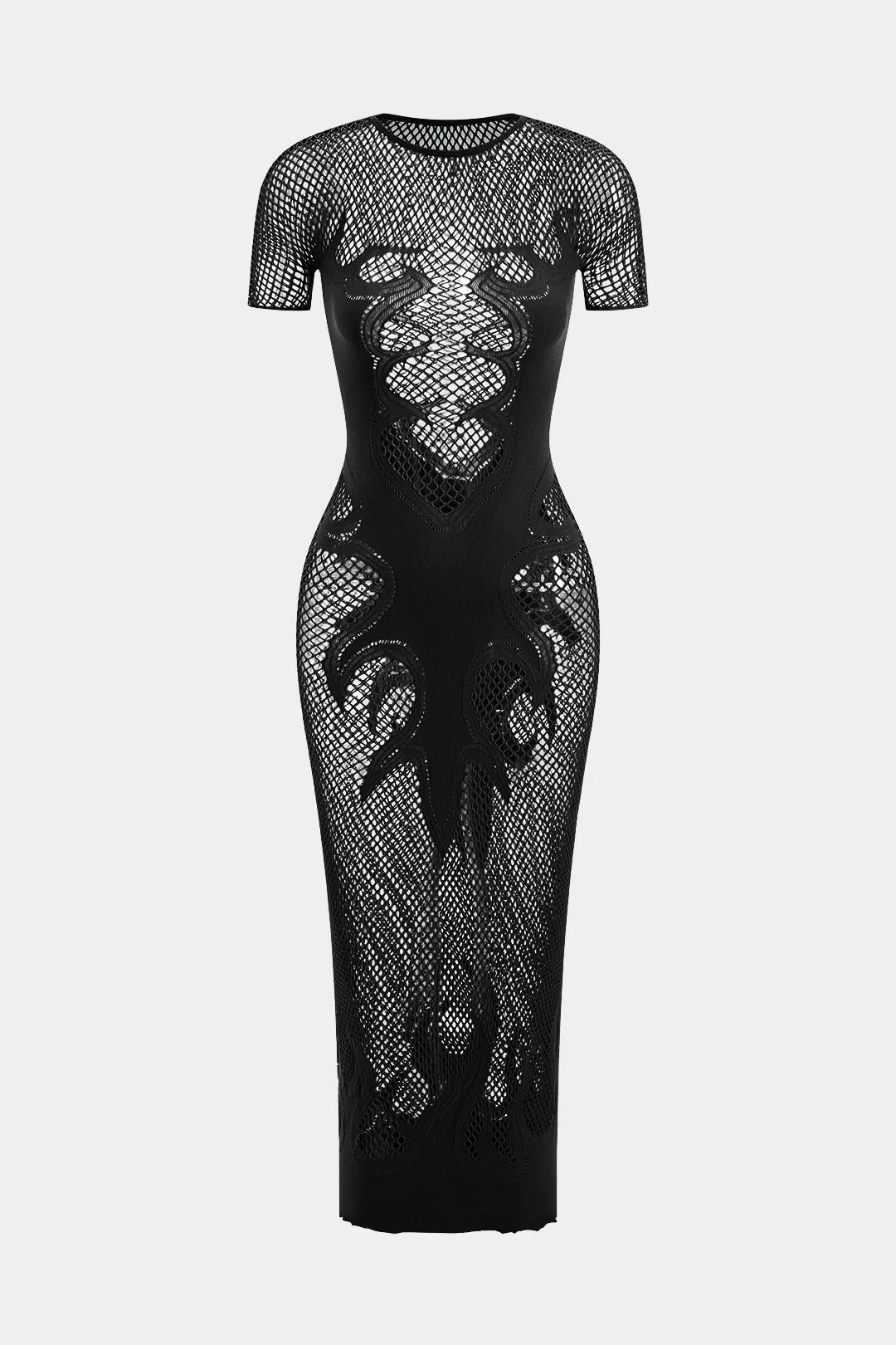Knit Cut-Out Sheer Dress - Short Sleeve Column Party Dress and Cover Up