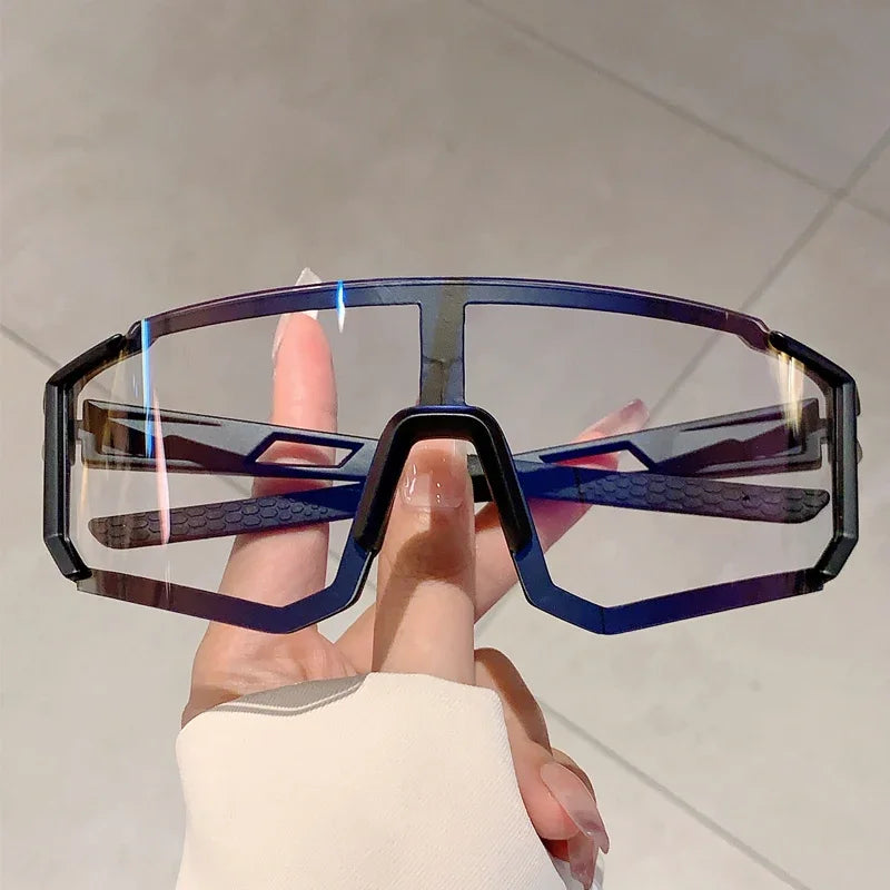Unisex Photochromic Goggle Wrapped Round Sports Futuristic Oversized Anti-UV Cycling Sunglasses
