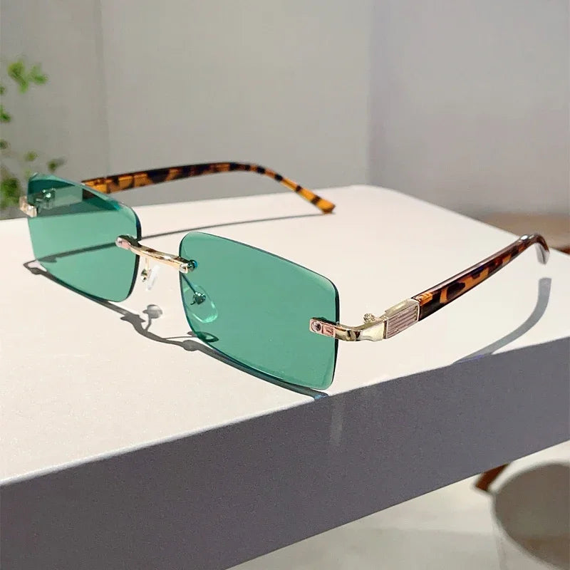 Unisex  Rimless Rectangle Vintage Casual Sunglasses