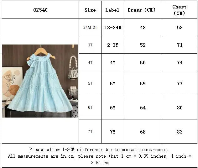 Girl's Neck Hanging Summer Plain Casual Bow Sleeveless Easter Dress