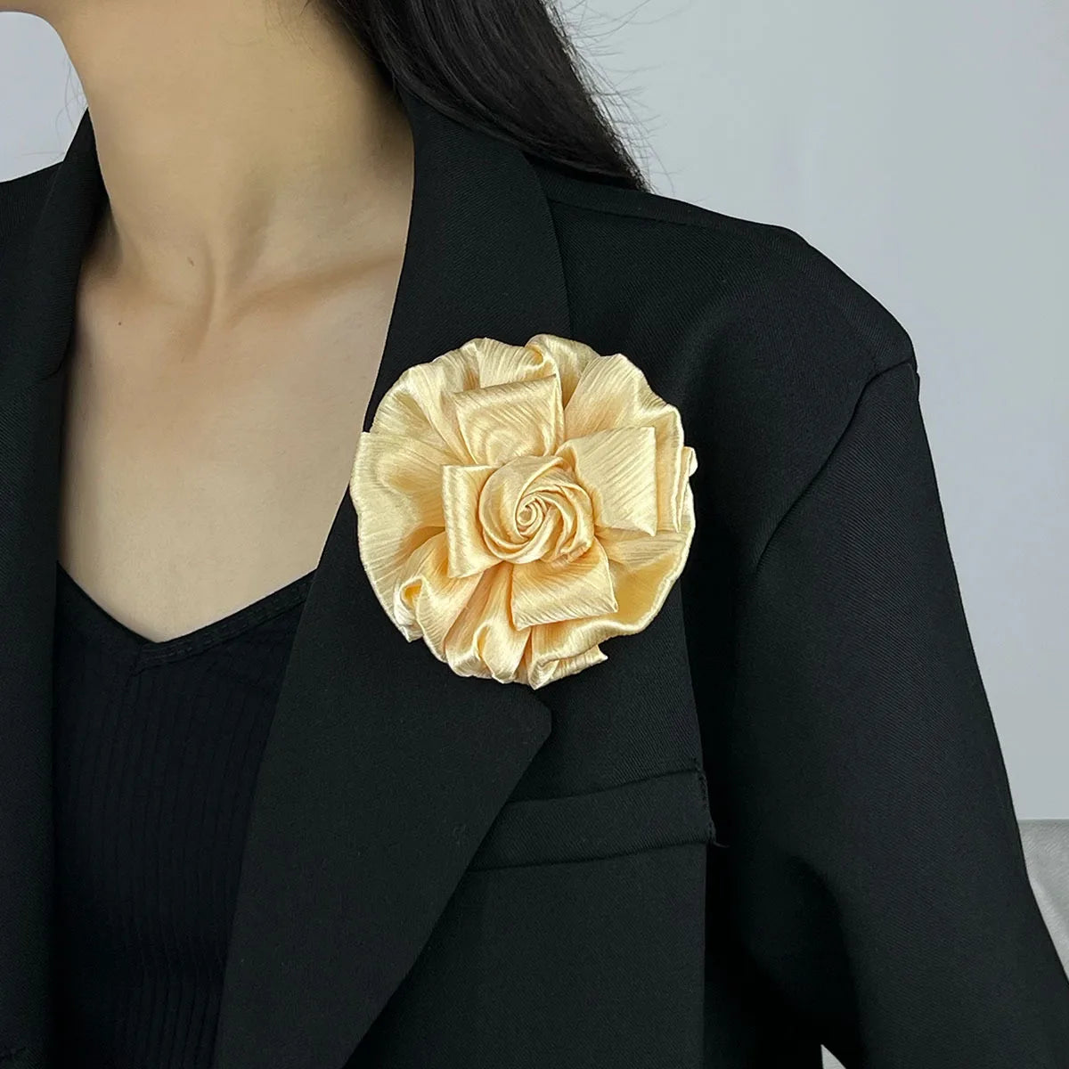 Handmade Fabric Flower Brooch - 11cm Corsage Lapel Pin for Women