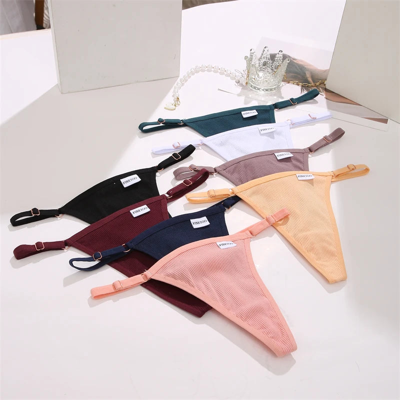 Women's 2PCS/SET Cotton Low Waist Panties Adjustable Waist Thongs Seamless G-String Underwear Lingerie