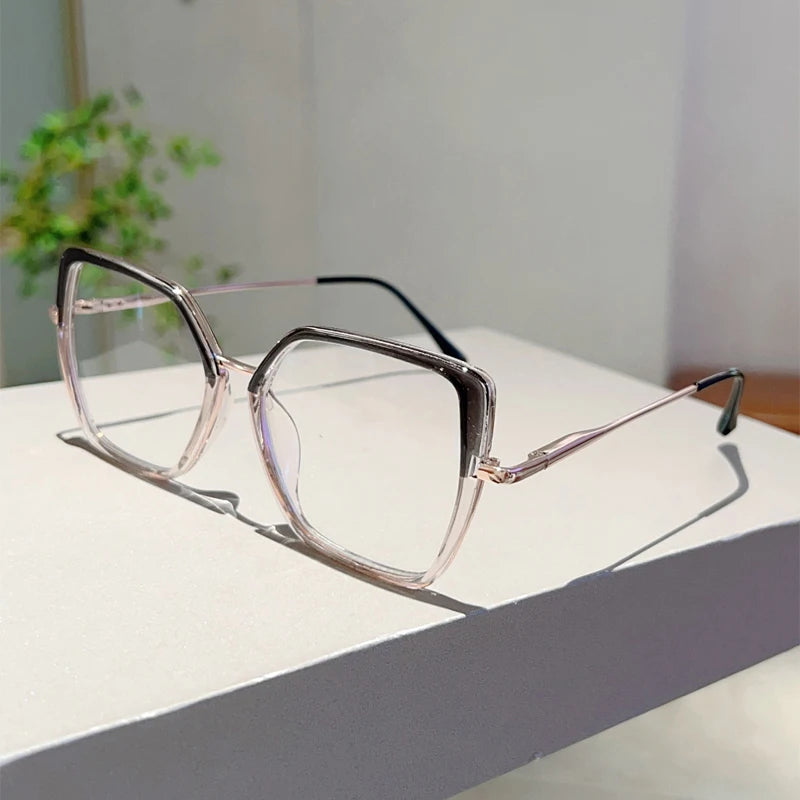 Fashion Oversized Black Frame Glasses - Blue Light Blocking Retro Metal Eyewear