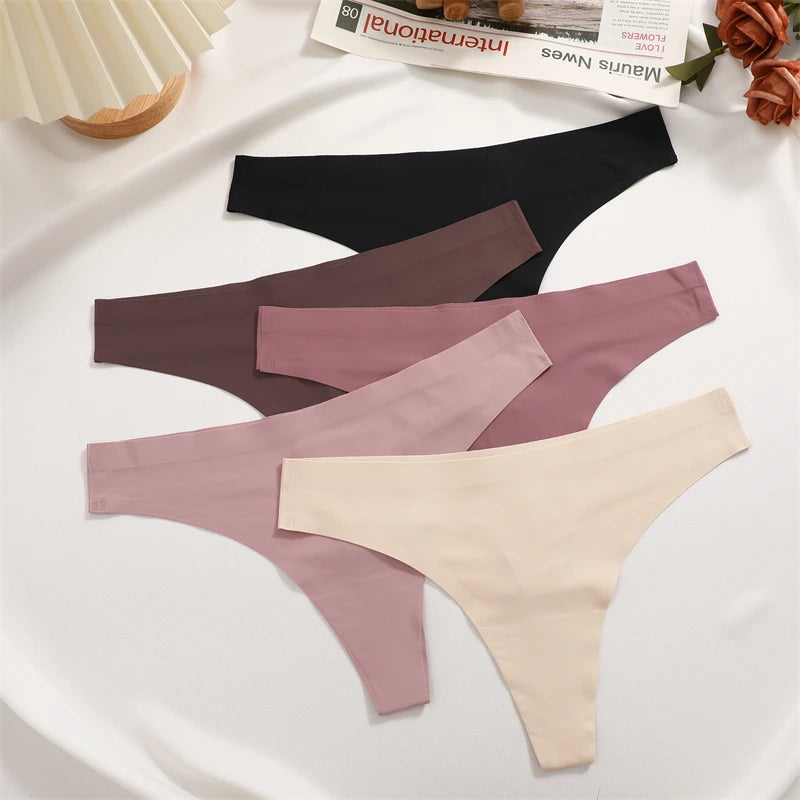 4Pcs Women's Seamless Thongs Breathable Panties Low-Waist Solid Underwear Stretch G-string Invisible T-Back Lingerie