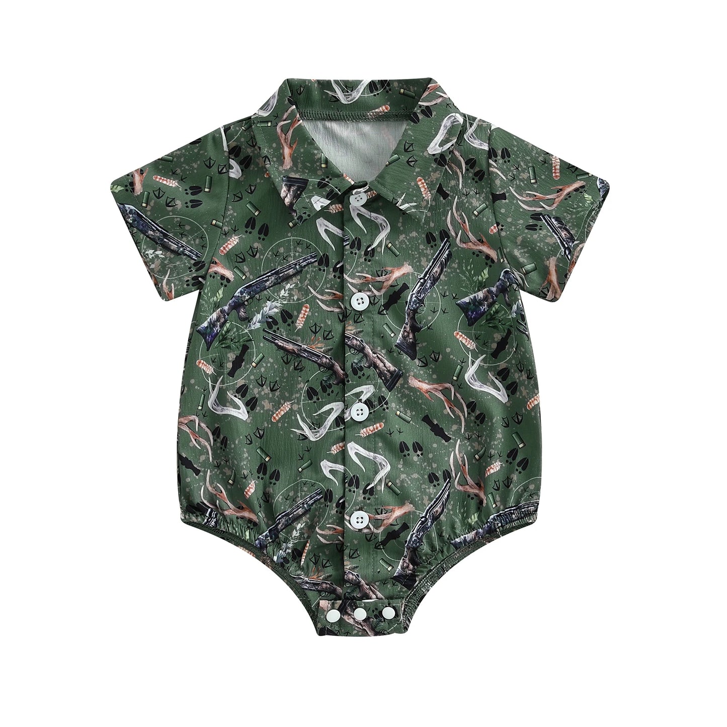 Baby Boys Gentleman Western Romper - Cartoon Print Button-up Bodysuit (0-18M)