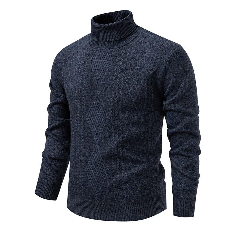 Men's Winter Fleece Warm Turtleneck Sweater - Geometric Knit Pullover