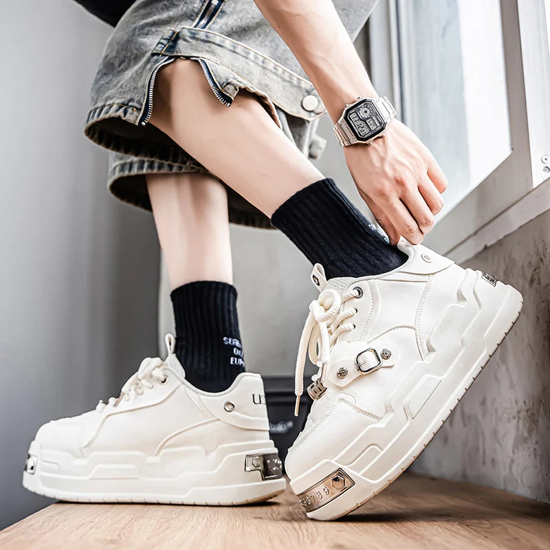 Men's Metal Decoration Platform Sneakers - Vulcanized Sports Shoes