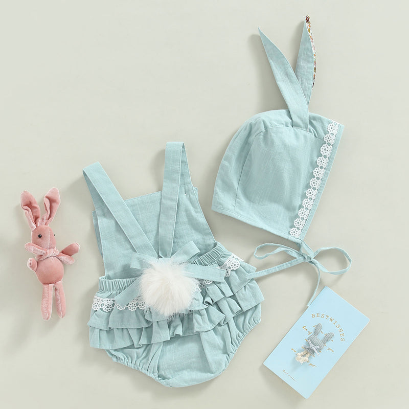 Easter Days Baby Girls Boys Romper 2pcs Cartoon Rabbit Floral Printed Sleeveless Bunny Ear Jumpsuit