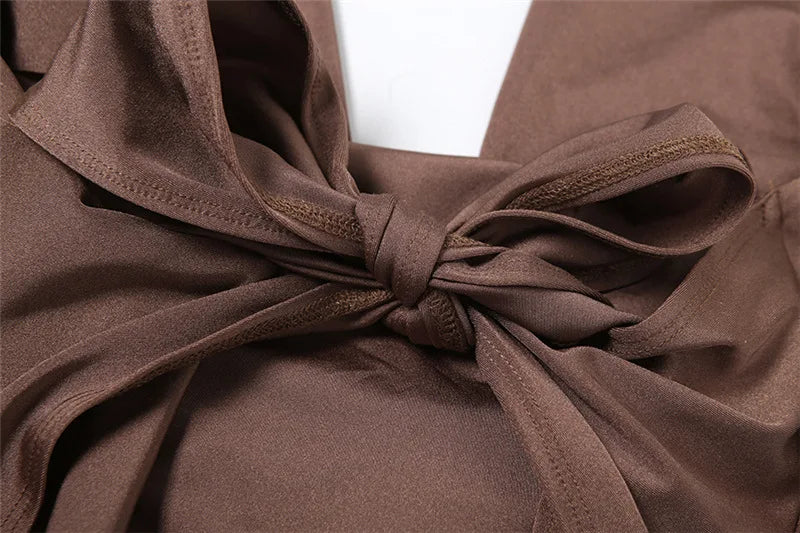 Women's Halter Two Piece Set Outfit Draped Lace Up Top and Mini Short Co-ords Set