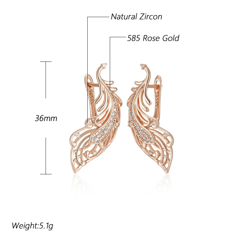 Women's Shiny Natural Zircon 585 Rose Gold Colour Long Crystal Flower Earrings