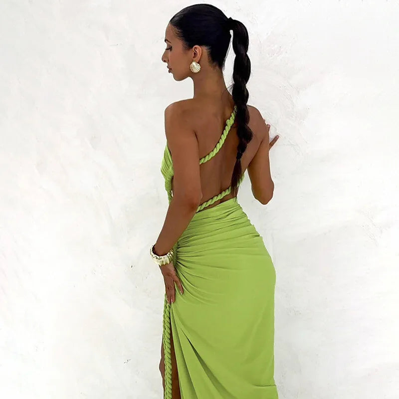 Women's Off-shoulder Thigh High Split Maxi Strapless Sleeveless Ruched Bodycon Party Dress