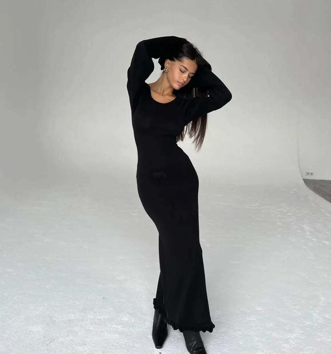 Women's Knitted Sweater Maxi Dress - Flare Sleeve Backless Dress