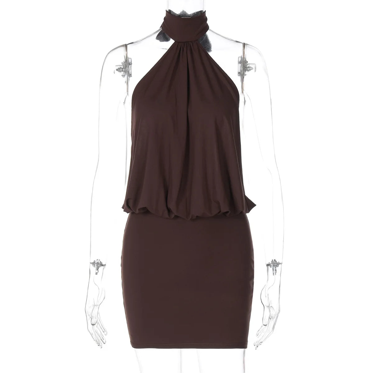 Women's Elegant Halter Draped Backless Mini Dress - Sleeveless Party Club Dress