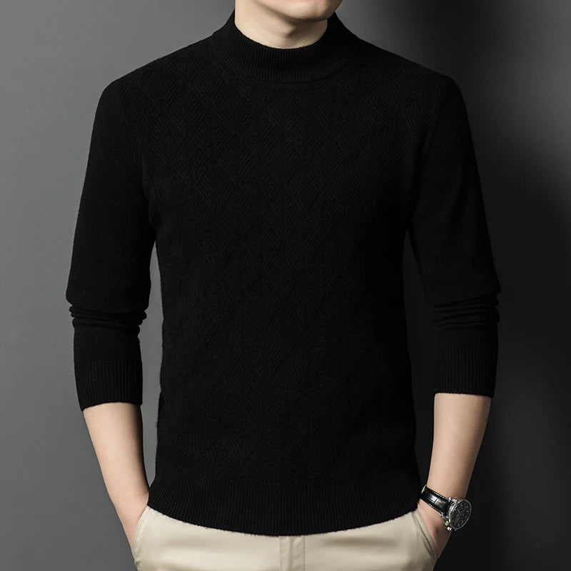 Men's Mock Neck Knitted Sweater - Slim Fit Thick Warm Pullover for Winter