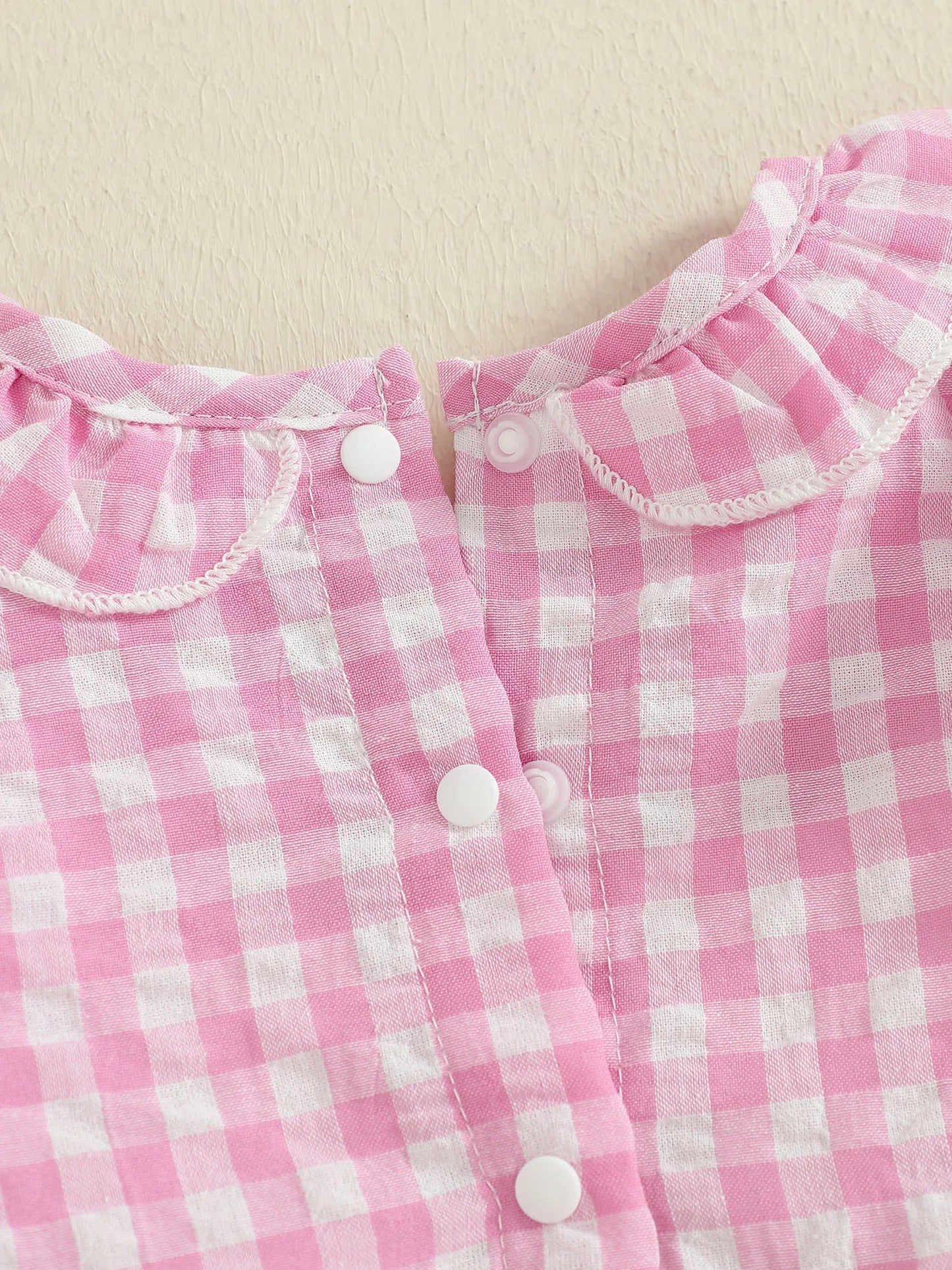 Baby Girls Plaid Bubble Romper - Duck Embroidery Long Sleeve Jumpsuit (0-18M)