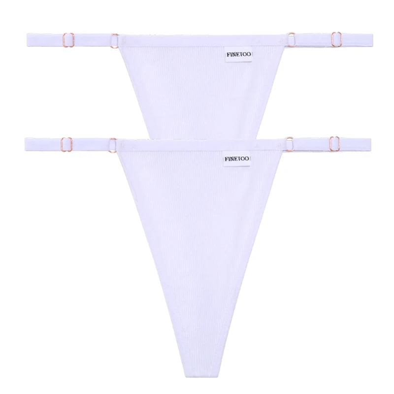 Women's 2PCS/SET Cotton Low Waist Panties Adjustable Waist Thongs Seamless G-String Underwear Lingerie