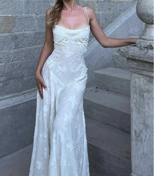 Women's Floral Lace  Back Lace Up Slip Maxi Gown Chiffon Bandage Elegant Sheer Cocktail Prom Dress