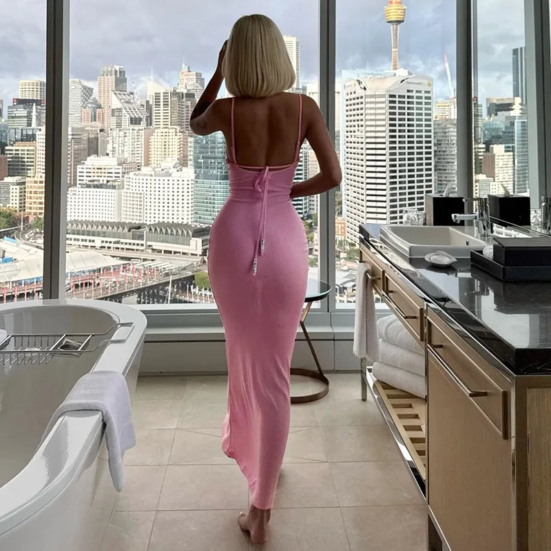 Women's Embellished Backless Slip Maxi Summer Outfits Club Party Straps Dress