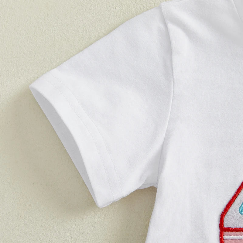 0-4Y Kids Girls Boys Clothes Sets Flag/Car Embroidery Short Sleeves T-Shirt and Elastic Shorts