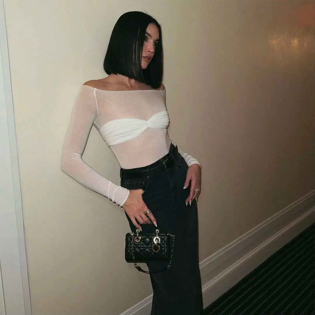 Women's Off Shoulder Ruched Knit Top - Long Sleeve Top