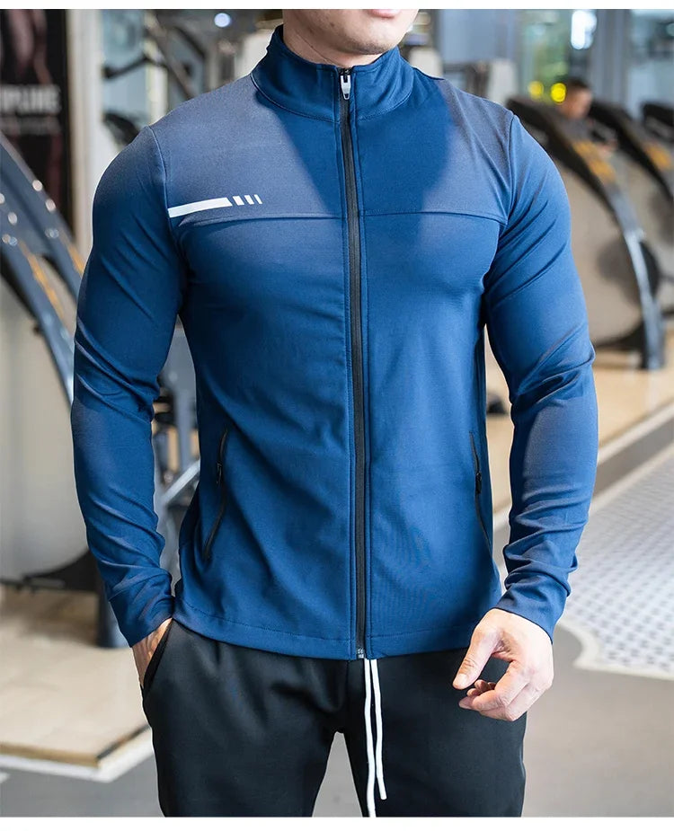 Men's Gym Fitness Running Sport Jacket Outdoor Workout Training Zipped Long Sleeve Shirt