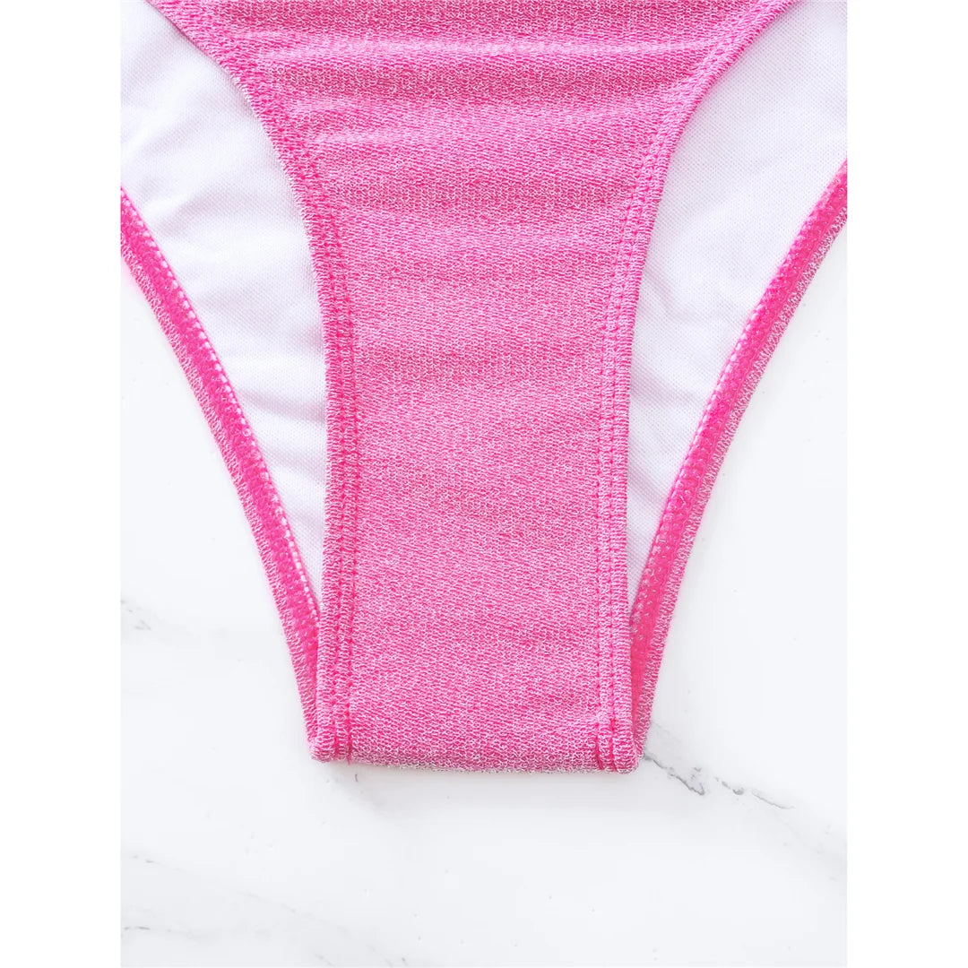 Women's Shiny Glitter Splicing Halter One-Piece Swimsuit | Sparkling Padded Monokini