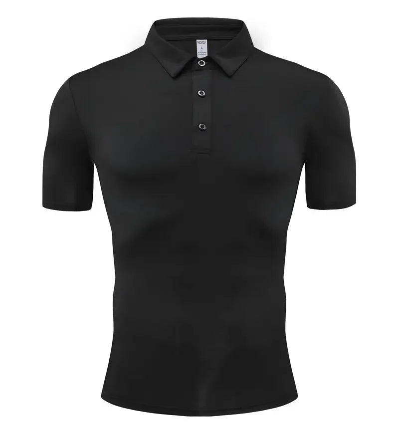 Men's Summer Casual Stretch Gym Muscle Fit Shirt Sports Quick Dry Ice Silk Short Sleeve Golf Polo Lapel T-Shirt
