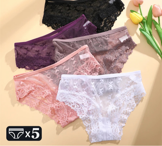 Women's Lace Panties Set - 5 Pack Floral Hollow Out Briefs (S-XL)